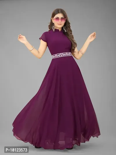 Beautiful Georgette Purple Flared Anarkali Gown For Women-thumb5