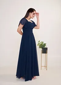 Beautiful Georgette Navy Blue Flared Gown For Women-thumb1