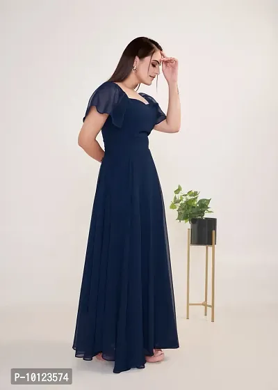 Beautiful Georgette Navy Blue Flared Gown For Women-thumb2