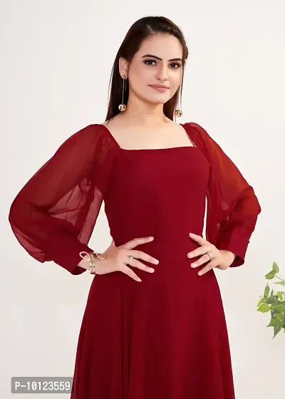 Beautiful Georgette Maroon Flared Gown For Women-thumb5