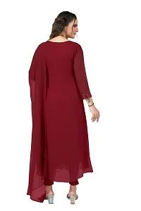 Label D11 Women's Georgette Embroidered Maxi Anarkali Gown Dress (Maroon, 3XL)-thumb1