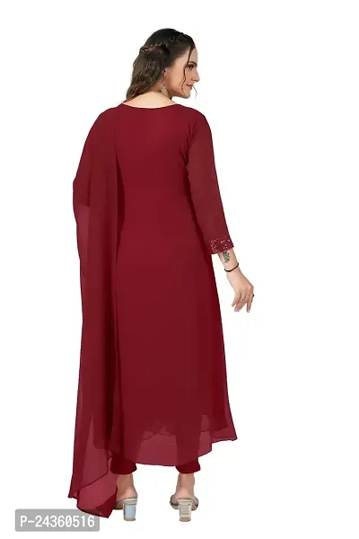 Label D11 Women's Georgette Embroidered Maxi Anarkali Gown Dress (Maroon, 3XL)-thumb2