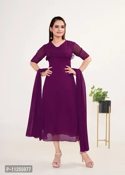 Indo-western Magenta Georgette Gown-thumb0