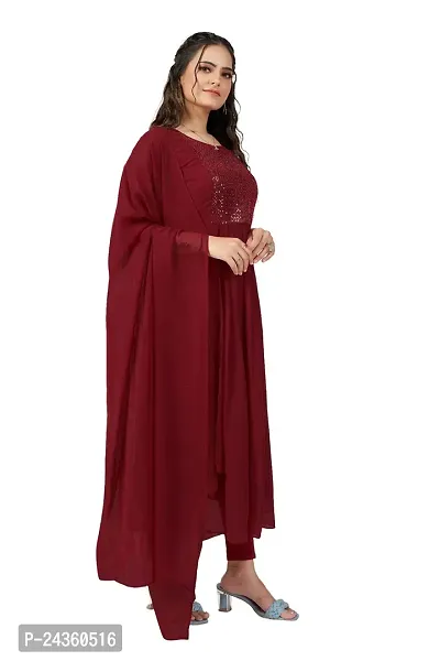 Label D11 Women's Georgette Embroidered Maxi Anarkali Gown Dress (Maroon, 3XL)-thumb3
