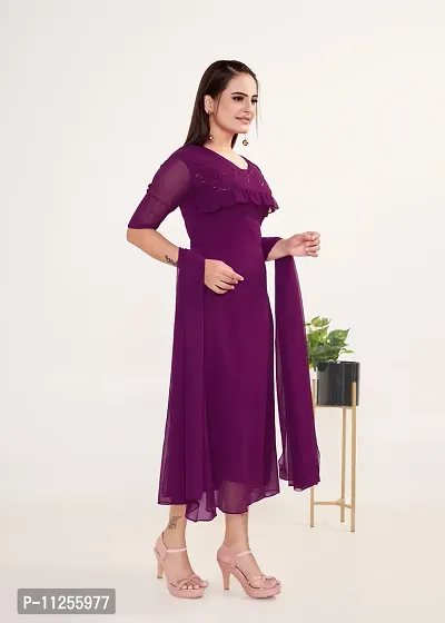 Indo-western Magenta Georgette Gown-thumb3