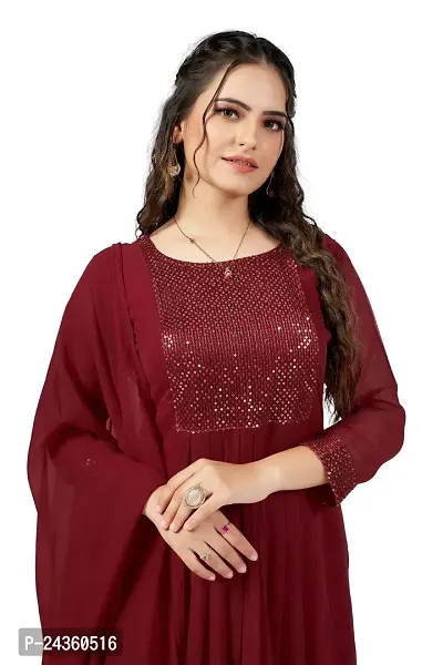 Label D11 Women's Georgette Embroidered Maxi Anarkali Gown Dress (Maroon, 3XL)-thumb5