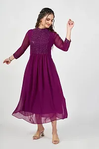PINK LIGHT Womens Georgette Embroidered Maxi Anarkali Gown Dress (Wine, L)-thumb4