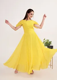 Beautiful Georgette Yellow Flared Gown For Women-thumb2