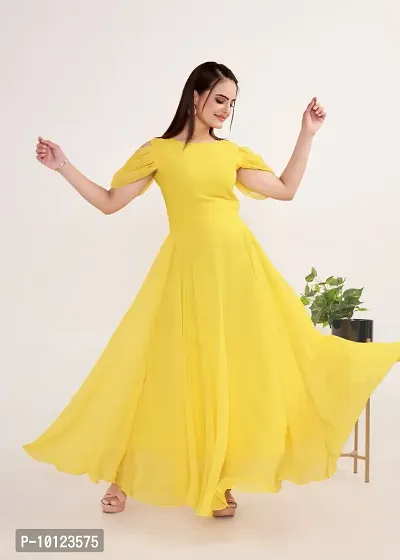 Beautiful Georgette Yellow Flared Gown For Women-thumb3
