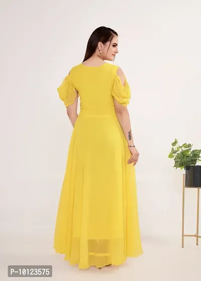 Beautiful Georgette Yellow Flared Gown For Women-thumb2