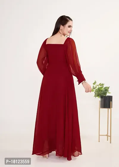 Beautiful Georgette Maroon Flared Gown For Women-thumb2