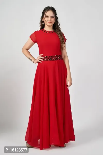 Beautiful Georgette Red Flared Anarkali Gown For Women