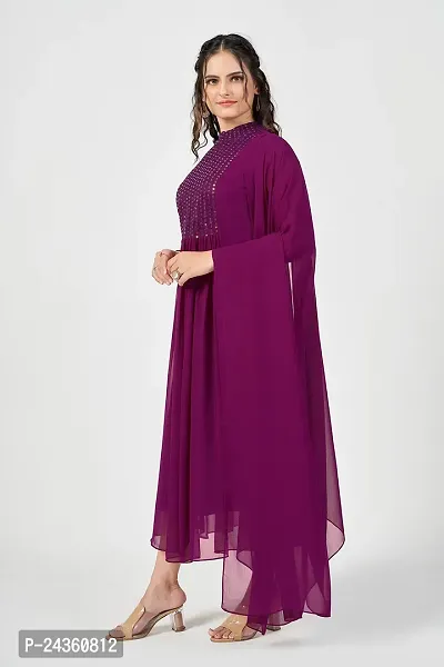 PINK LIGHT Womens Georgette Embroidered Maxi Anarkali Gown Dress (Wine, 3XL)-thumb3