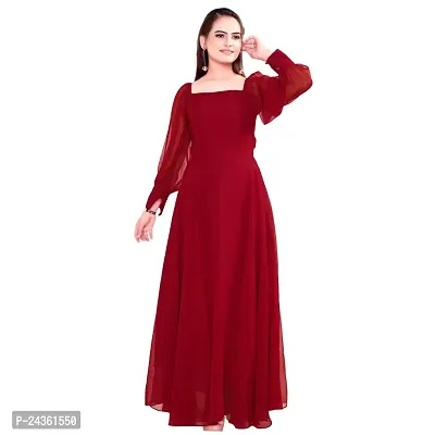 PINK LIGHT Womens Georgette Embroidered Maxi Anarkali Gown Dress (Red, 3XL)