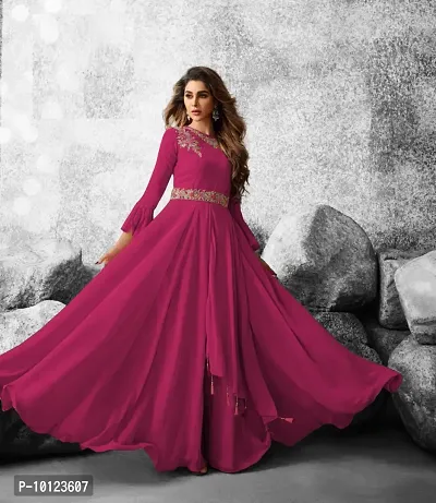 Beautiful Georgette Pink Flared Anarkali Gown For Women-thumb0