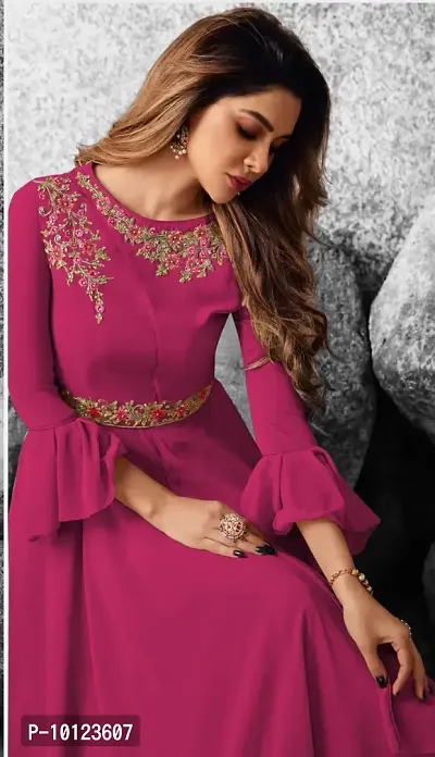 Beautiful Georgette Pink Flared Anarkali Gown For Women-thumb3