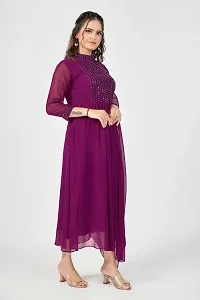 PINK LIGHT Womens Georgette Embroidered Maxi Anarkali Gown Dress (Wine, L)-thumb1