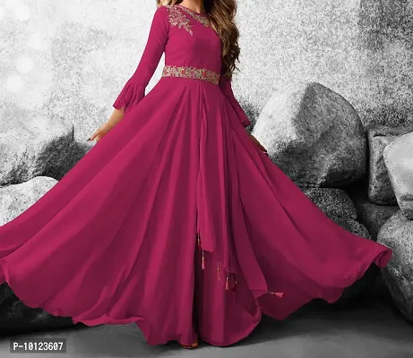Beautiful Georgette Pink Flared Anarkali Gown For Women-thumb5