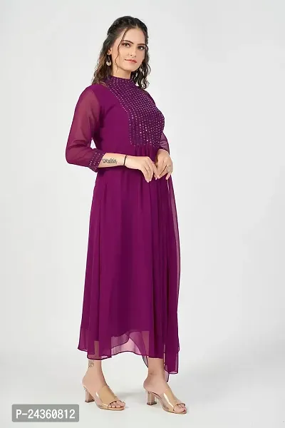 PINK LIGHT Womens Georgette Embroidered Maxi Anarkali Gown Dress (Wine, 3XL)-thumb2