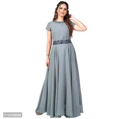 PINK LIGHT Women Georgette Maxi Anarkali Gown Dress (Grey, 3XL) (Karina)-thumb0