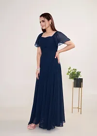 Beautiful Georgette Navy Blue Flared Gown For Women-thumb2