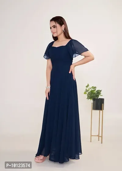 Beautiful Georgette Navy Blue Flared Gown For Women-thumb3