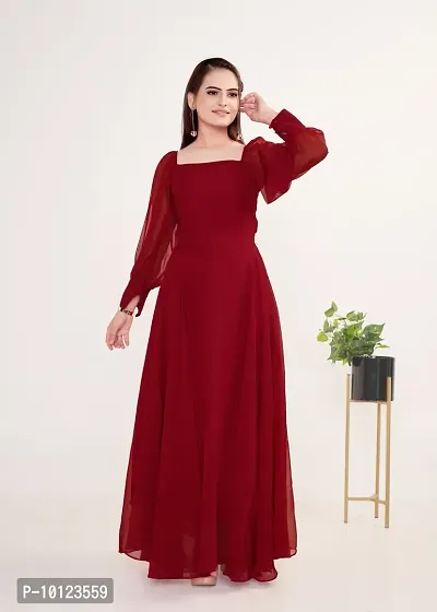 Beautiful Georgette Maroon Flared Gown For Women