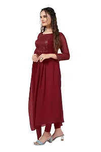 Label D11 Women's Georgette Embroidered Maxi Anarkali Gown Dress (Maroon, 3XL)-thumb3