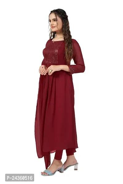 Label D11 Women's Georgette Embroidered Maxi Anarkali Gown Dress (Maroon, 3XL)-thumb4