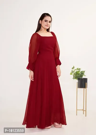 Beautiful Georgette Maroon Flared Gown For Women-thumb3