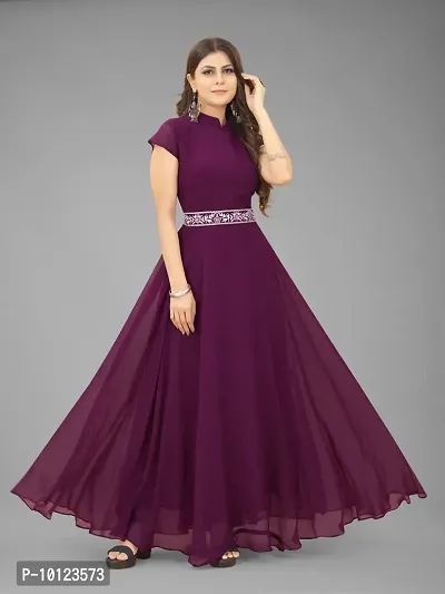 Beautiful Georgette Purple Flared Anarkali Gown For Women-thumb0