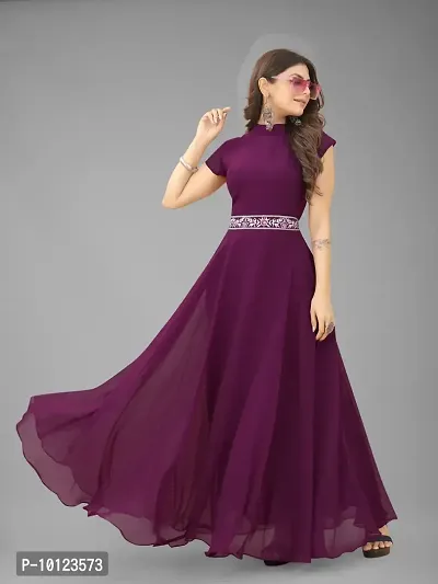 Beautiful Georgette Purple Flared Anarkali Gown For Women-thumb3
