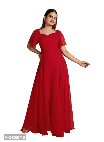 Label D27 Womens Georgette Embroidered Maxi Anarkali Gown Dress (RED,Jesica)