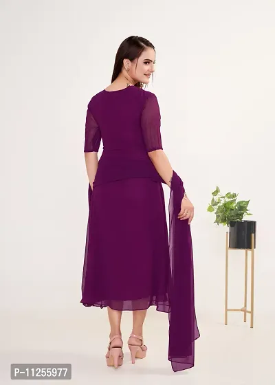 Indo-western Magenta Georgette Gown-thumb2