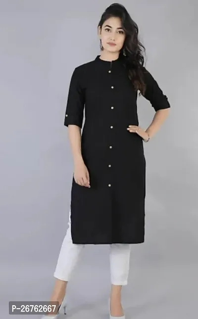 Attractive Black Solid Cotton Straight Kurta For Women-thumb0