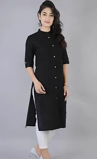 Attractive Black Solid Cotton Straight Kurta For Women-thumb2