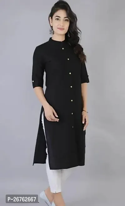 Attractive Black Solid Cotton Straight Kurta For Women-thumb3