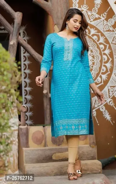 Attractive Blue Solid Viscose Rayon Straight Kurta For Women-thumb3