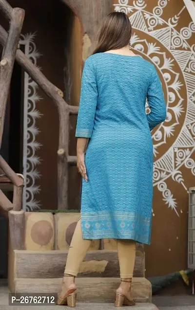 Attractive Blue Solid Viscose Rayon Straight Kurta For Women-thumb2