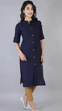 Attractive Navy Blue Solid Cotton Straight Kurta For Women-thumb2