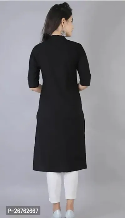 Attractive Black Solid Cotton Straight Kurta For Women-thumb2