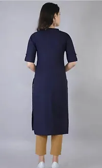 Attractive Navy Blue Solid Cotton Straight Kurta For Women-thumb1