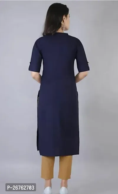 Attractive Navy Blue Solid Cotton Straight Kurta For Women-thumb2