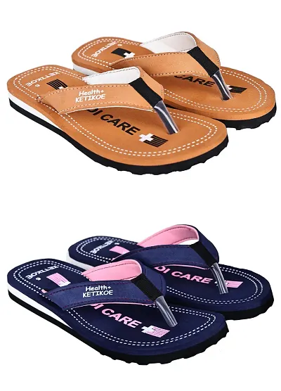 Kecher Women Flip-Flop|Comfortable Women Stylish Indoor, Outdoor Slippers Flip-Flop, Daily Use Chappal, Light Weight Hawai Chappal (Pack of 2)