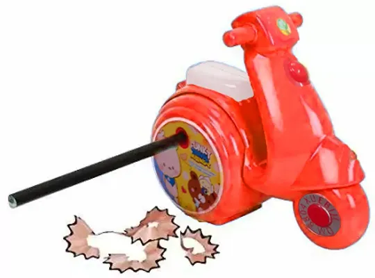 Cute Cartoon Scooter Shaped Manual Color Pencils/Pencil Sharpener for Toddlers, Table Sharpener Machine School Stationary Gift for Kids