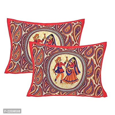 Serene Decor? Jaipuri Bedsheet 160 TC Single Bed Cotton Bedsheet and 1 Pillow Covers, Plain Premium, Platinum Superior Elegant (63 X 90 inches) (AE2369_Red)-thumb3