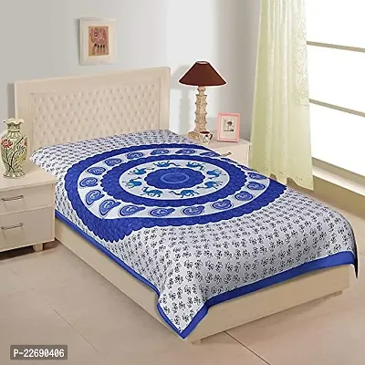 Serene Decor? Jaipuri 160 TC Single Bed Cotton bedsheet and 1 Pillow Covers, Plain Premium, Platinum Superior Elegant 63 X 90 inches(AE2414_White Blue)