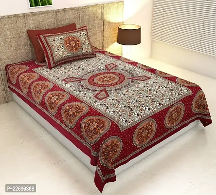 Serene D?cor Jaipuri Bedsheet, Cotton Single Bedsheet with 1 Pillow Covers (63 x 90 inches) (Red)-thumb0