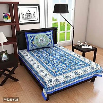 Serene Decor? Jaipuri 160 TC Single Bed Cotton bedsheet and 1 Pillow Covers, Plain Premium, Platinum Superior Elegant 63 X 90 inches(AE2427_Blue)