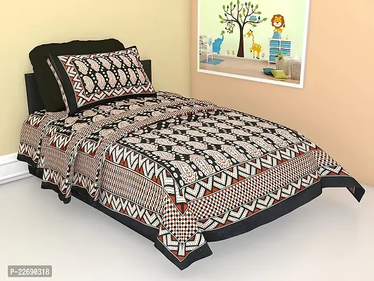 Serene Decor? Jaipuri 160 TC Single Bed Cotton bedsheet and 1 Pillow Covers, Plain Premium, Platinum Superior Elegant 63 X 90 inches(AE2407_Black)-thumb0